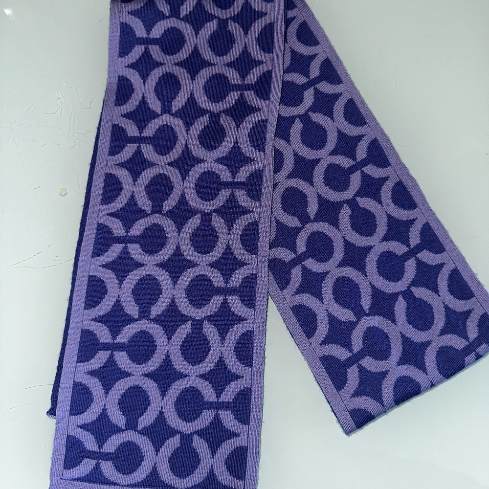 Coach Lilac & Purple Monogram Scarf w/ Stripes  ~ Merino Wool